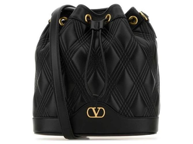 Valentino Bolsa de ombro com cordão em couro Nappa acolchoado Preto