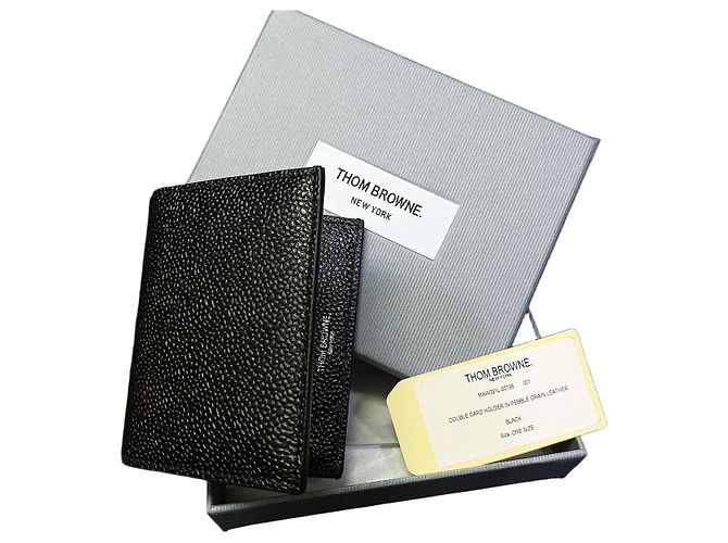 Thom Browne Black Pebble Grain Leather Double Card Holder Multiple colors