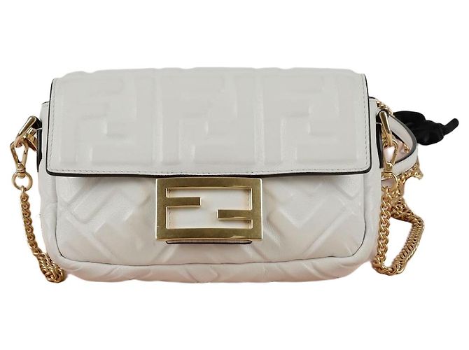 Fendi Mini Baguette Tote Schultertasche Weiß