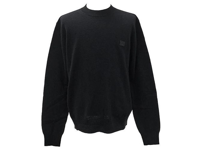 Acne Face Logo Patch Wool Knit Black