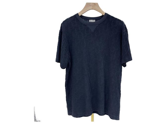 Dior T-shirt em jacquard de tecido felpa Oblique Navy Azul