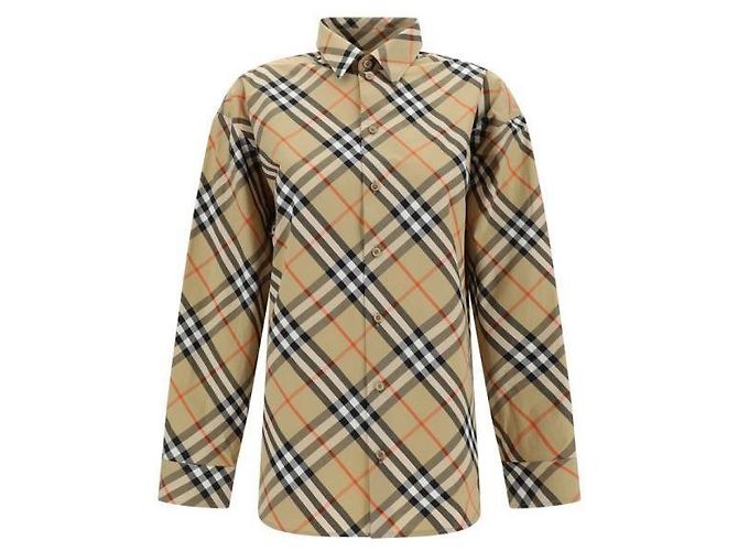 Burberry Camisa de algodón a cuadros Castaño