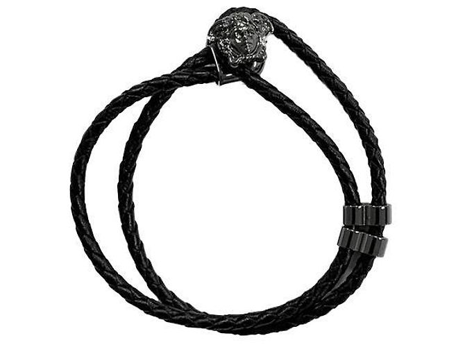 Versace Pulseira de couro trançado preta Preto