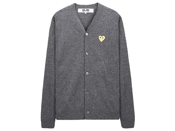 Comme Des Garcons Wollcardigan mit goldenem Herz-Patch stamp: AX Braun