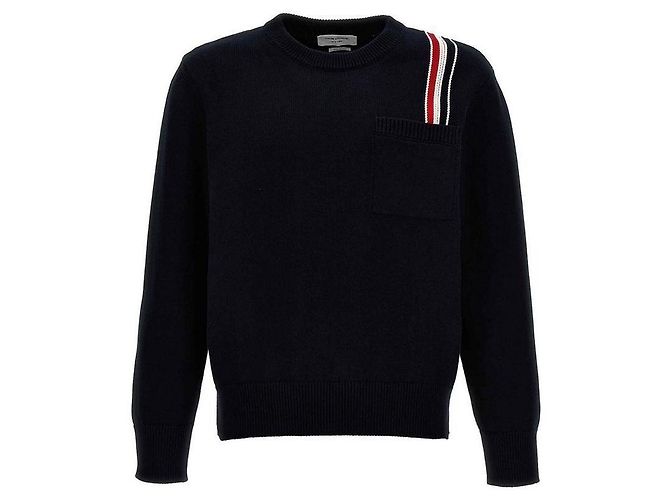 Thom Browne RWB Stripe Crew Neck Pullover Knit Navy Black