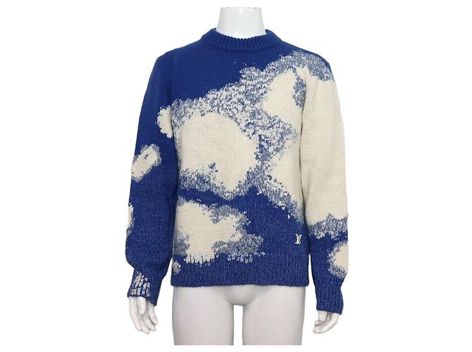 Louis Vuitton Handgestrickter Rundhalspullover mit Wolken-Intarsia Blau