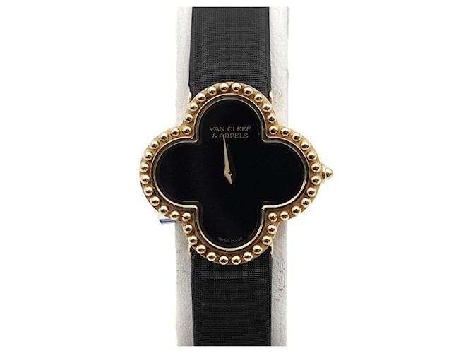 Van Cleef & Arpels Montre Quartz pour Femme Alhambra Small en Cuir Satin et Or Jaune Noir 
