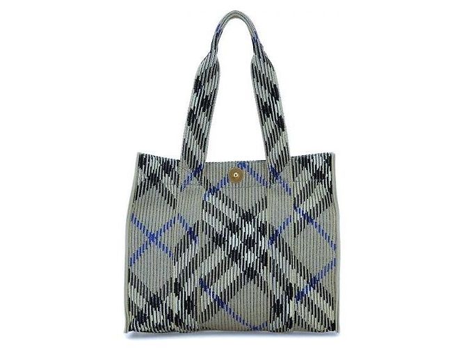 Burberry Small Check Knit Tote Brown