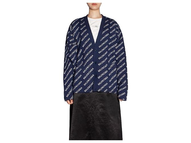 Balenciaga Mini Logo Allover Baumwollcardigan Schwarz