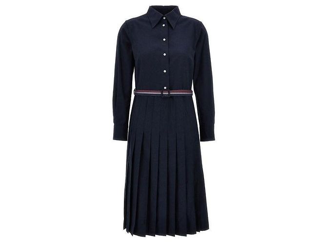Thom Browne Midi em flanela de algodão riscada com base plissada Azul