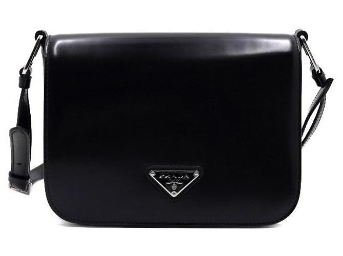Prada Bolsa de ombro com aba e bolsa transversal em couro escovado preto