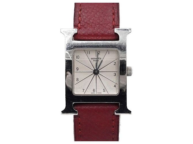 Hermès Relógio de Quartzo para Mulher OUR HOUR PM com Pulseira de Couro Prateada Prata