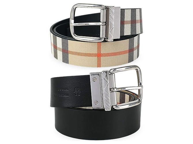Burberry Reversible Check Leather Belt Brown