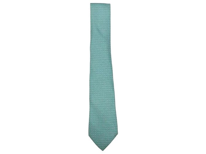 Hermès Green Pattern Silk Tie 