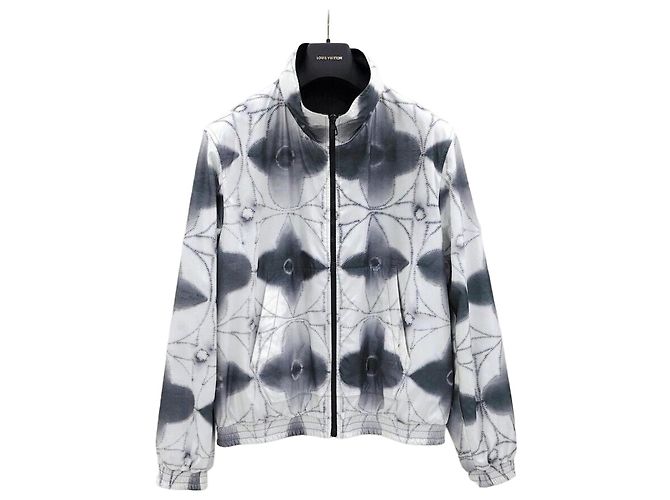 Louis Vuitton Monogram Shibori Wendbare Blouson-Jacke aus Leder-Mix Silber