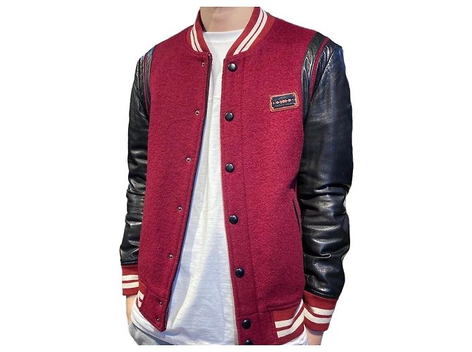 Philipp Plein Rote Leder-Teddy-Blousonjacke mit Tiger-Patch und silbernem Logo