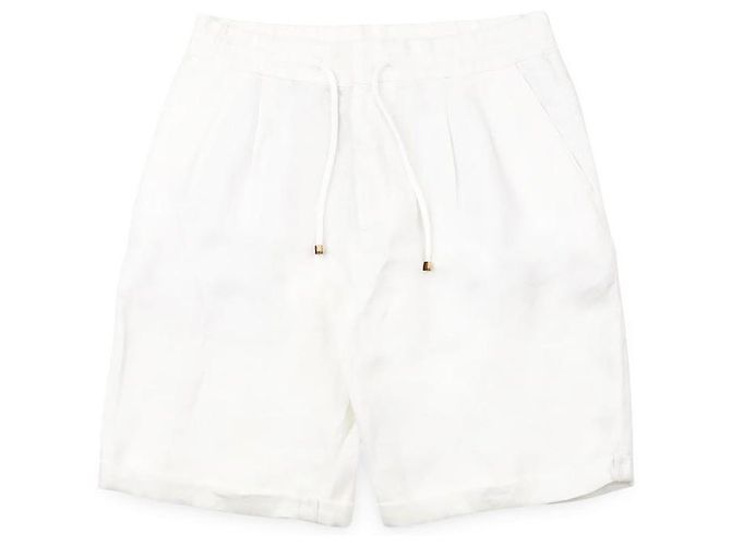 Brunello Cucinelli Men's Drawstring Linen Bermuda Pants (White)