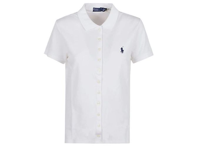 Ralph Lauren Besticktes Button T-Shirt Weiß