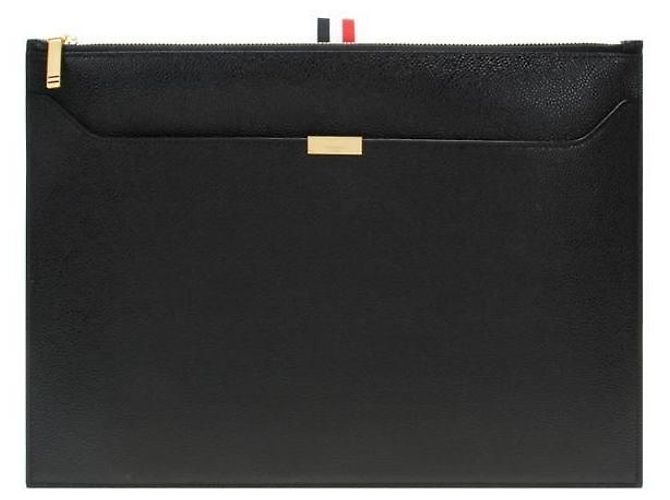 Thom Browne RWB Tab Leather Document Clutch Bag Black