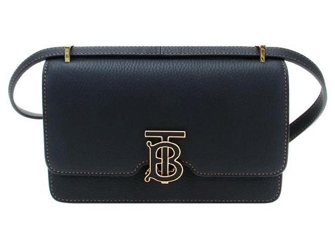 Burberry Mini Bolsa TB em Couro Grão Preto