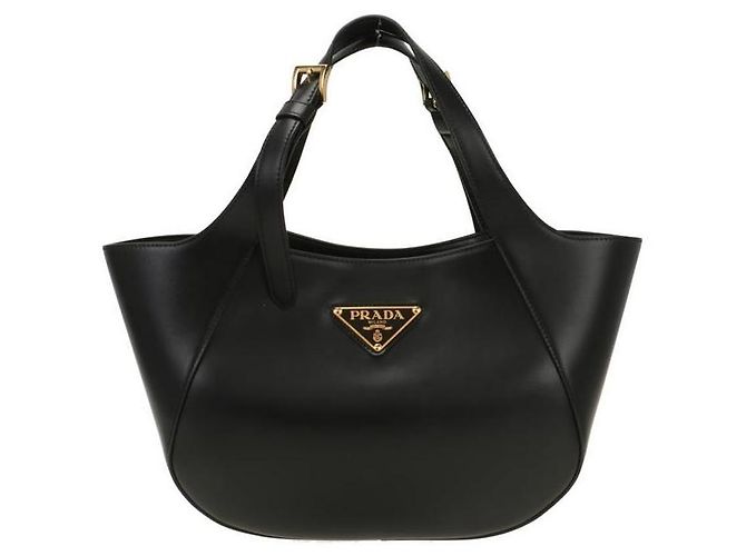 Prada Medium Leder Tote Bag stamp: OOO Schwarz