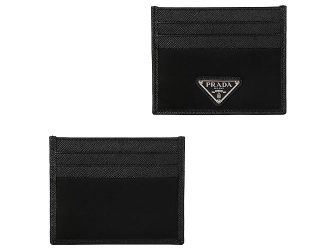 Prada Triangle Logo Nylon Saffiano Card Holder Black