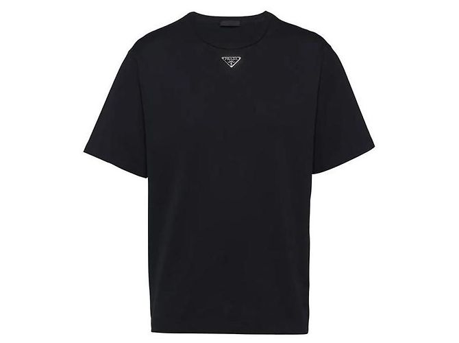 Prada Triangle Logo Cotton T-Shirt Black