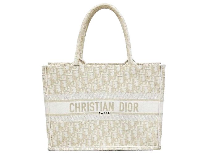 Dior Book Tote Medium Bag Oblique White Gold Weiß