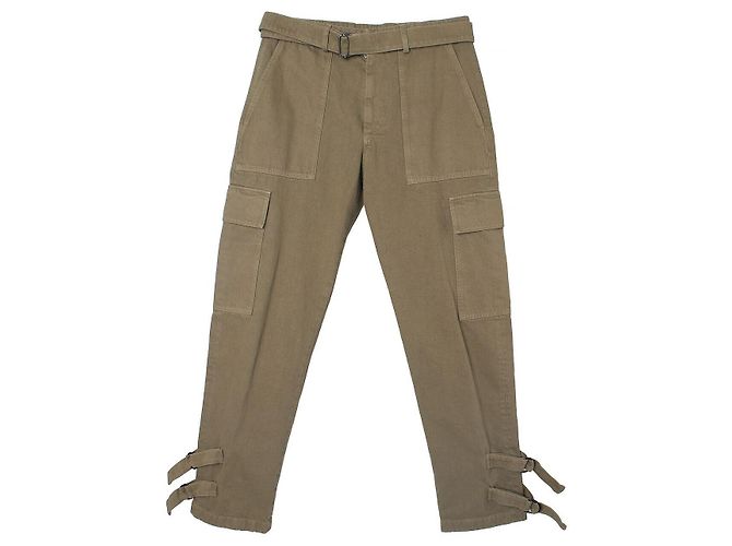 Dries Van Noten Pantalones Cargo de Algodón Teñidos en Prenda Belt Sand Castaño