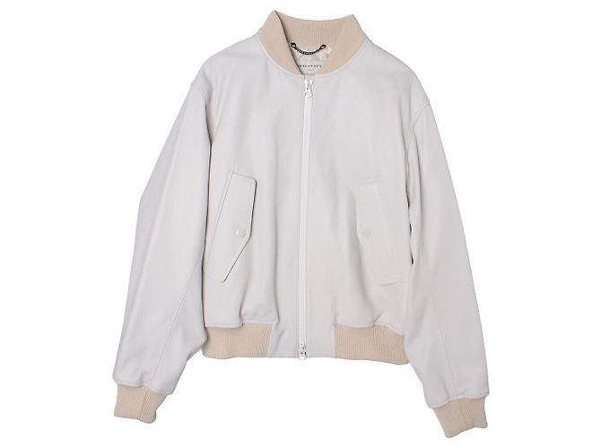 Dries Van Noten Ecru Driss Van Noten Leather Bomber Jacket ECRU Silvery