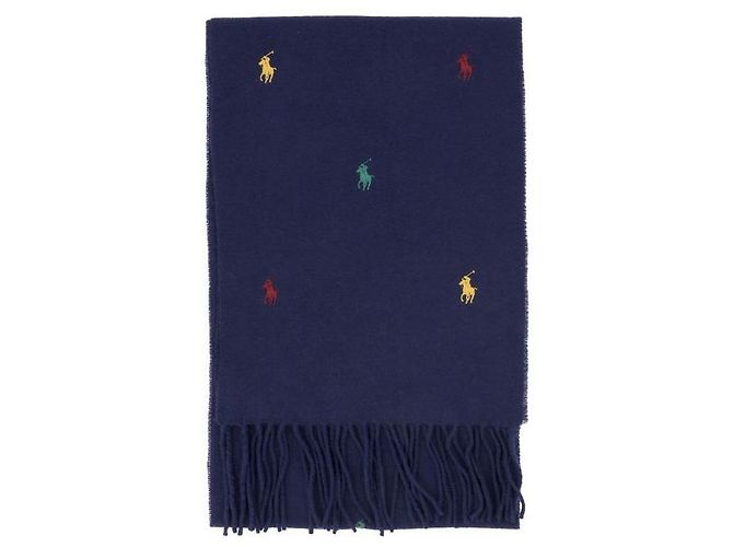 Ralph Lauren Sciarpa Player con frange e ricamo Pony Nero
