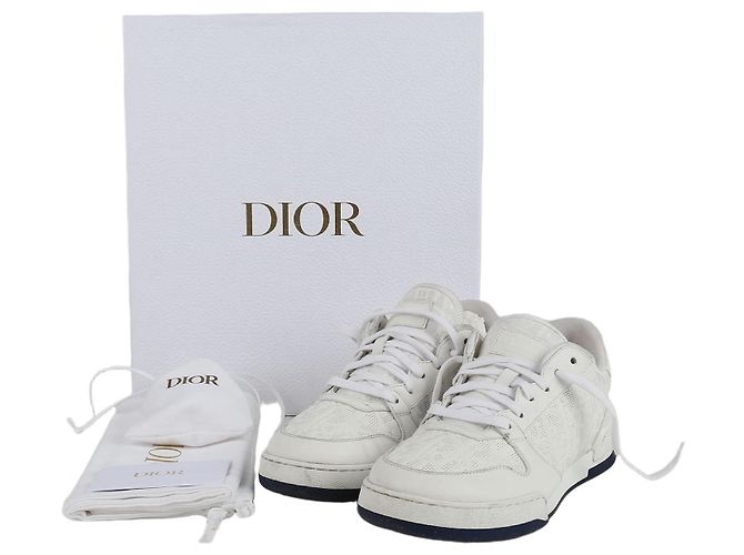 Dior White Oblique One Sneaker aus perforiertem Kalbsleder Weiß