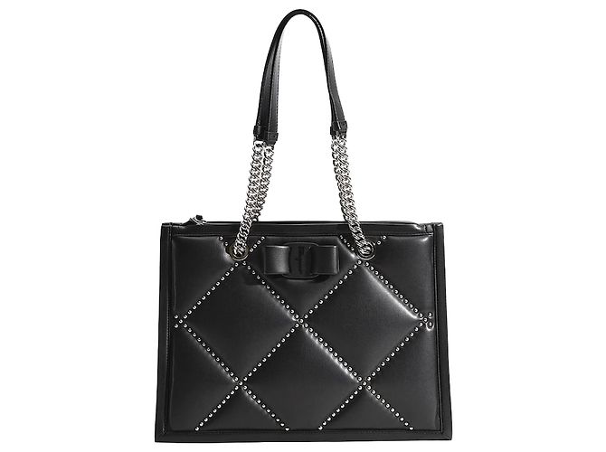 Salvatore Ferragamo Saco Tote acolchoado Viva Bow com strass Preto