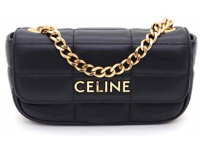Céline Mini borsa a tracolla e spalla in vitello matelassé monocromo Nero