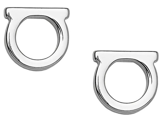 Salvatore Ferragamo Boucles d'oreilles puces Gancini Silver Marron