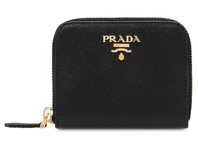 Prada Saffiano Logo Coin Wallet QWA Black