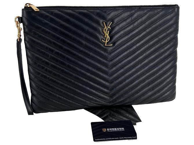 Saint Laurent Große gesteppte Clutch Schwarz