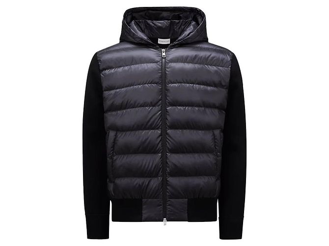 Moncler Tricot Quilted Panel Wool Jacket Black