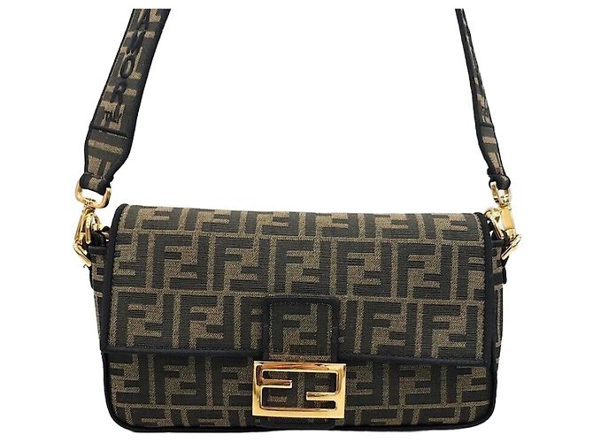 Fendi ff FF Jacquard Fabric Baguette Bag