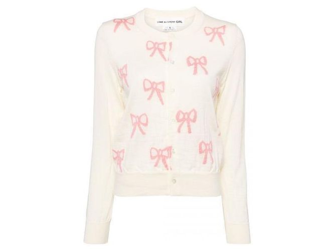 Comme Des Garcons Cardigã de lã jacquard intarsia com fitas (NN) Branco