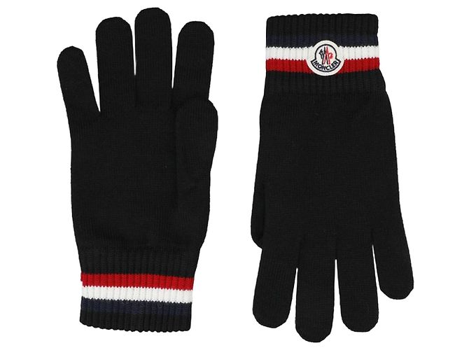 Moncler Luvas de Lã com Banda de Três Listras Preto Multicor