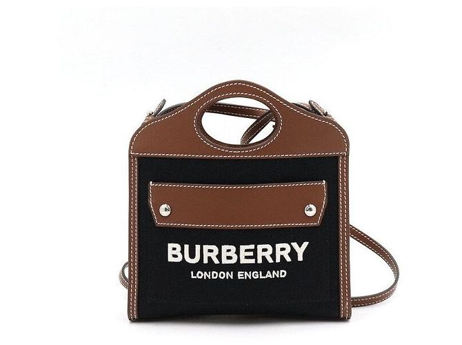 Burberry Borsa Tote Micro e Borsa a Tracolla e Spalla in Pelle e Tela Nera