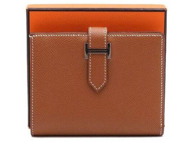 Hermès Gold Compact Wallet with Silver Hardware Golden