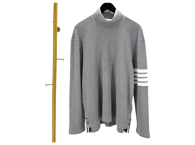 Thom Browne Diagonal Stripe Turtle Neck Waffle Knit Gray