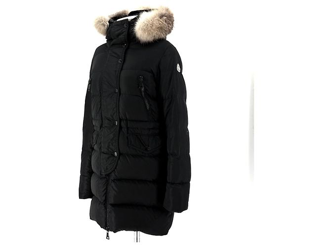 Moncler Fragonnette Fox Fur Women's Long Down Jacket Black