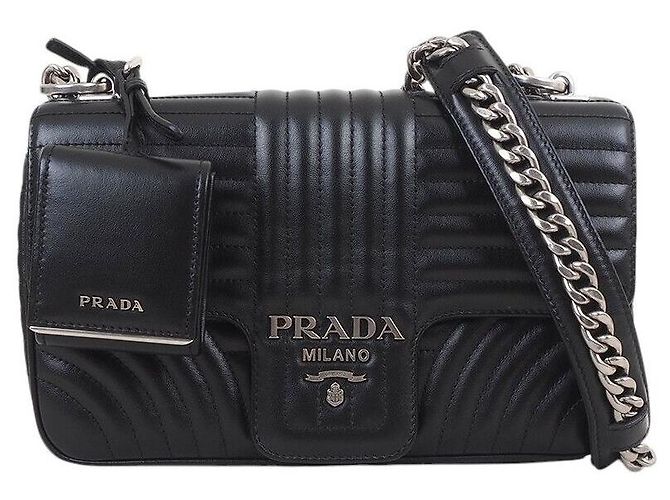 Prada Borsa a tracolla Diagram in vitello morbido Nero