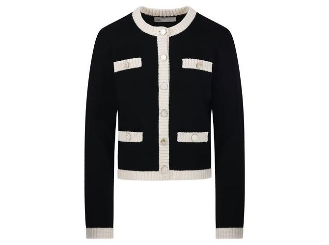 Tory Burch Grober Cardigan mit Wollbesatz Schwarz