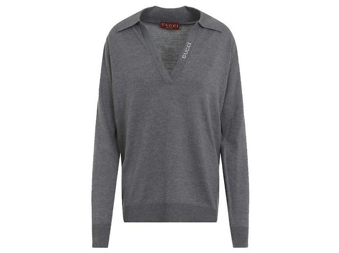 Gucci Wollpullover mit V-Ausschnitt stamp: Braun 