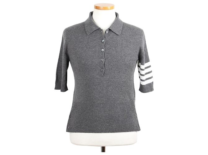 Thom Browne Malha de cashmere com braçadeira diagonal e gola Marrom
