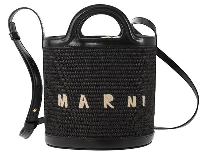 Marni Borsa bucket in pelle/rafia nera Nero